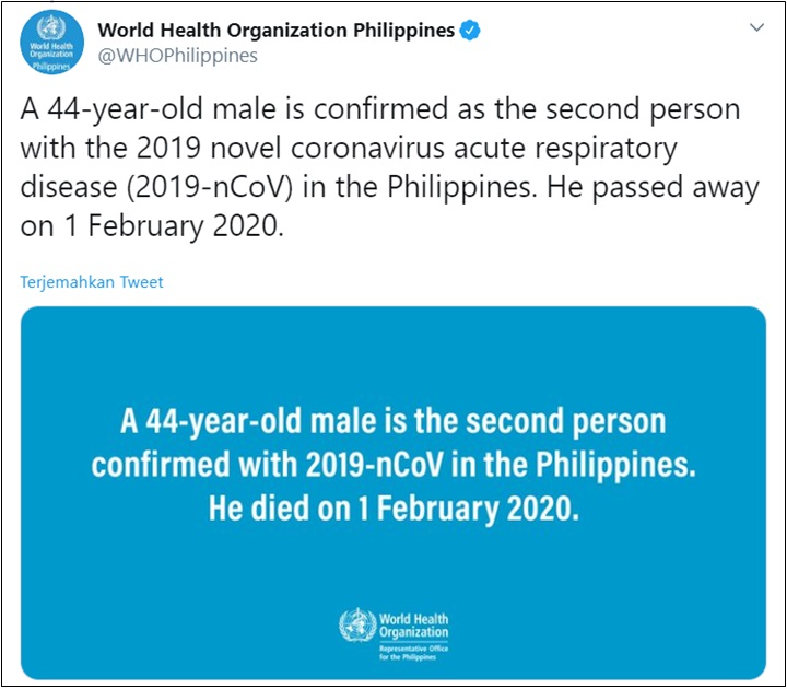 Corona Renggut Nyawa di Luar Tiongkok, Filipina Konfirmasi 1 Pasien Meninggal