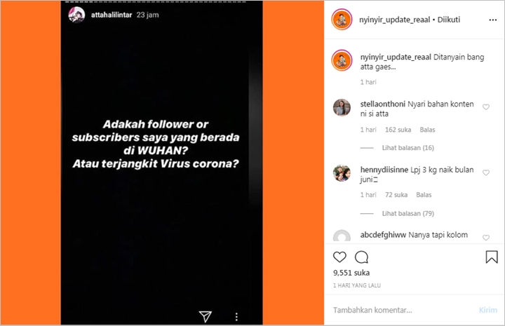 Atta Halilintar Malah Tuai Komentar Tak Terduga Usai Bikin Postingan Prihatin Virus Corona