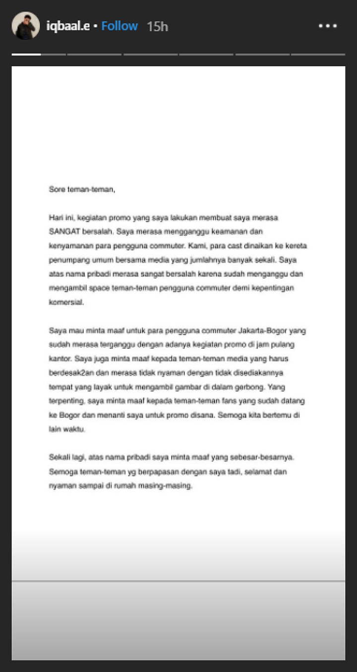  Iqbaal Ramadhan Minta Maaf Soal Insiden KRL Saat Promo Film \'Milea: Suara Dari Dilan\'