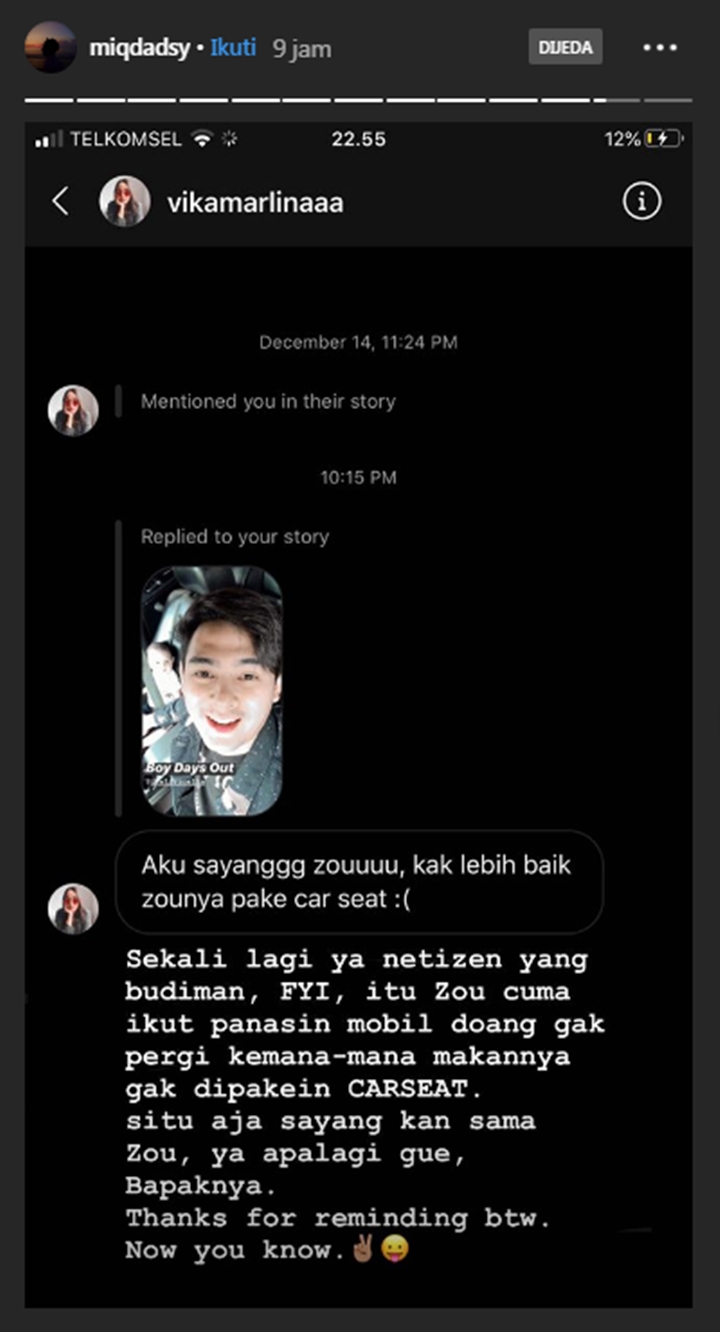 Miqdad Addausy Beri Klarifikasi Usai Dikecam Karena Tak Gunakan Car Seat Untuk Sang Bayi