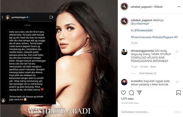 Yunita Siregar Beri Kepastian Soal Puteri Indonesia 2020