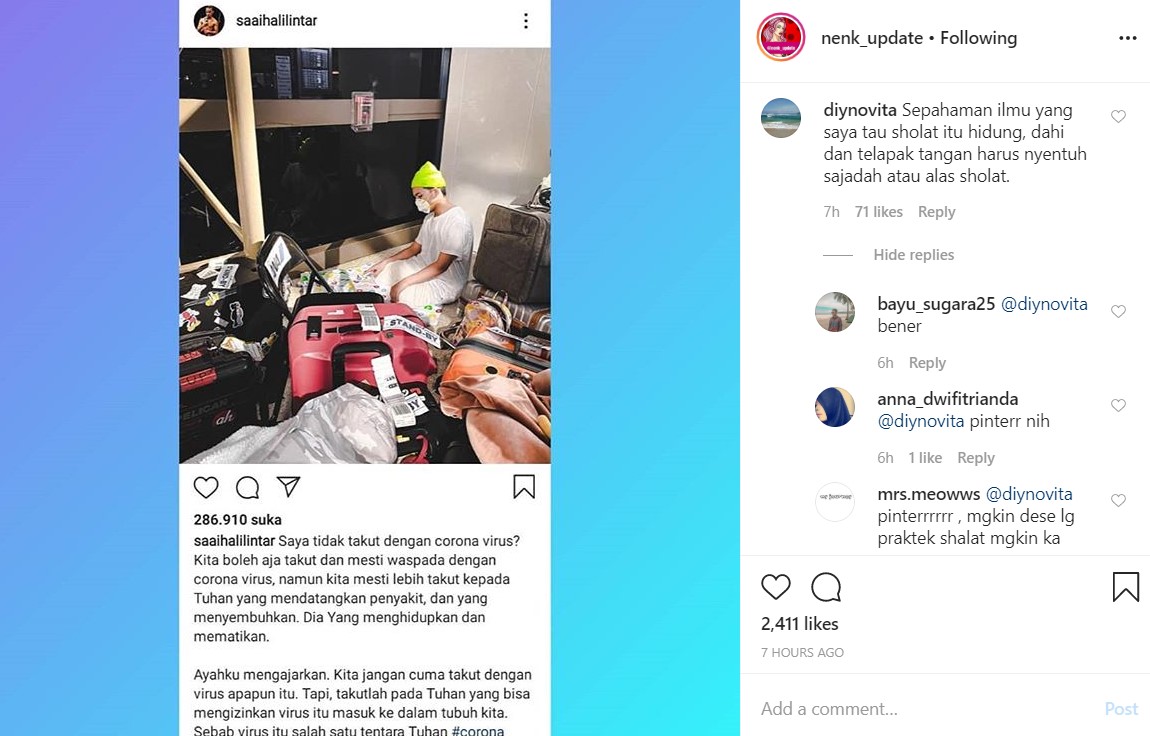Ngaku Tak Tahut Virus Corona, Saaih Halilintar Tuai Kritik Karena Kenakan Masker Saat Salat