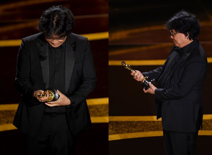 Oscar 2020: \'Parasite\' Cetak Sejarah, Bong Joon Ho Cekikikan Pandangi Piala Jadi Hot Topic