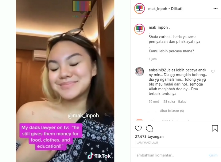 Shafa Harris Sindir Sang Ayah dan Jennifer Dunn Lewat Video TikTok