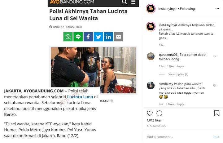 Lucinta Luna Ditahan di Sel Wanita