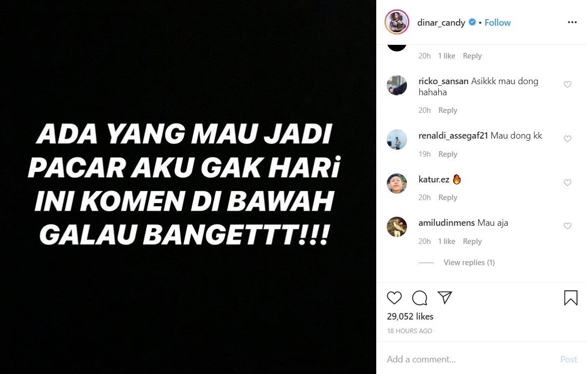 Galau, Dinar Candy Langsung Buka Pendaftaran Untuk Cari Pacar Baru