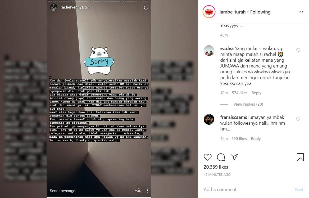 Rachel Vennya Ungkap Sudah Berdamai, Wulan Russell Disindir Jadi Banyak Followers