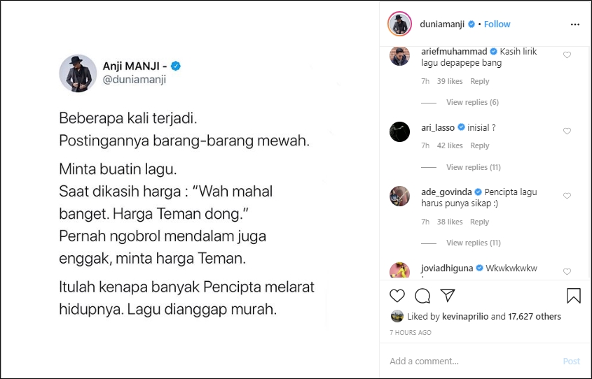 Anji Sindir Penyanyi Minta Dibuatkan Lagu Pakai \'Harga Teman\', Seleb Lain Ikutan Kepo