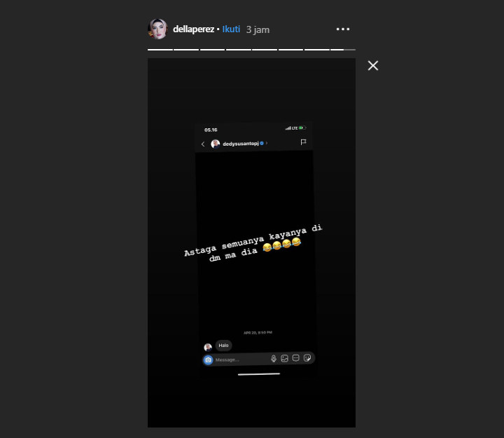InstaStory Della Bongkar Isi DM Dedy Susanto