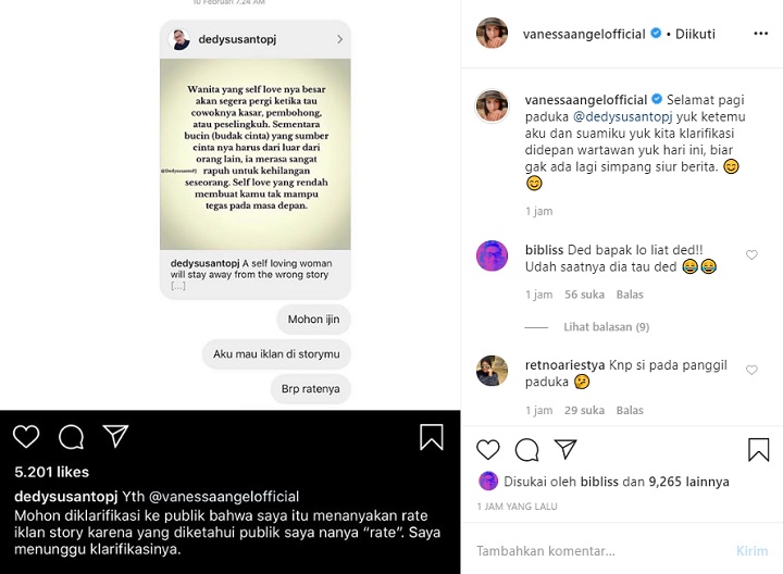 Vanessa Angel Didesak Klarifikasi, Bibi Ardiansyah Ajak Dedy Susanto Ketemuan