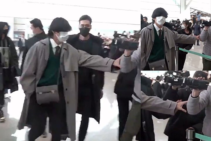 Momen Heroik Saat V BTS Selamatkan Seorang Reporter di Bandara