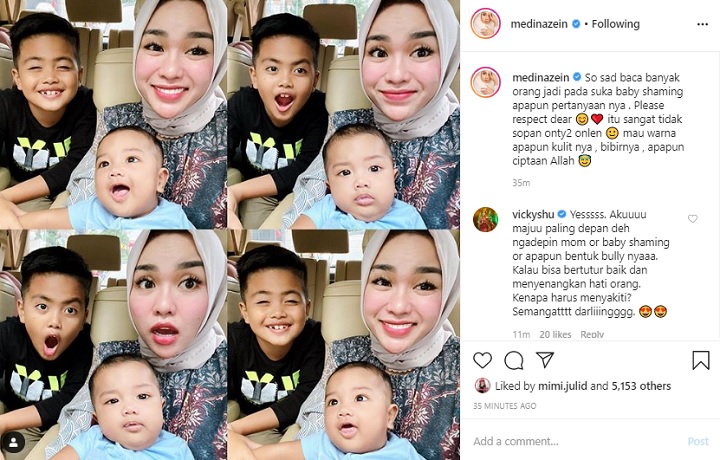 Medina Zein Tanggapi Komentar Soal Bibir Bayinya yang Diledek Hitam, Vicky Shu Beri Dukungan
