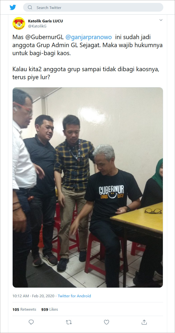 Gunakan Kaos \'Gubernur Garis Lucu\', Ganjar Pranowo Jadi Sorotan