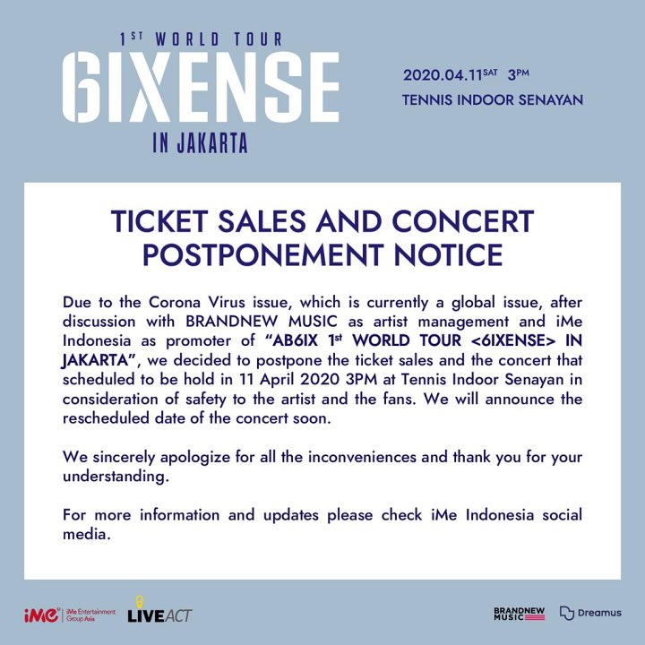 Agensi Umumkan Konser AB6IX  Di Jakarta Resmi Ditunda, Karena  Virus Corona