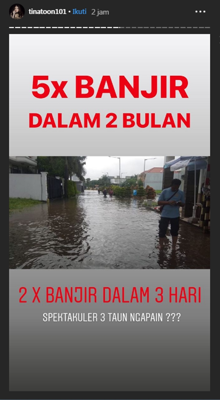 Jakarta 5 Kali Kena Banjir Selama Dua Bulan Terakhir, Tina Toon Tulis Sindiran Menohok