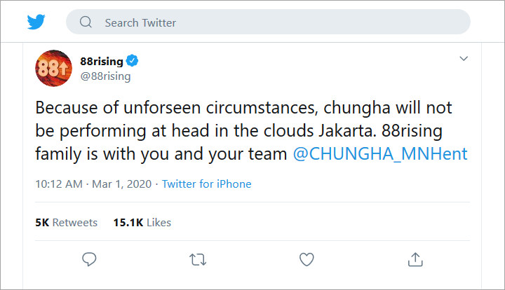 Kim Chung Ha Batal Tampil Di Konser 88Rising \'Head In The Clouds Jakarta\' Pasca Staf Positif Corona
