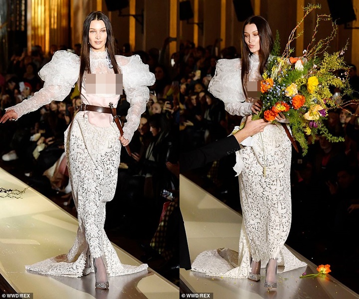 Bella Hadid Pakai Wedding Dress Transparan dan Pamer Bagian Sensitif di Paris Fashion Week