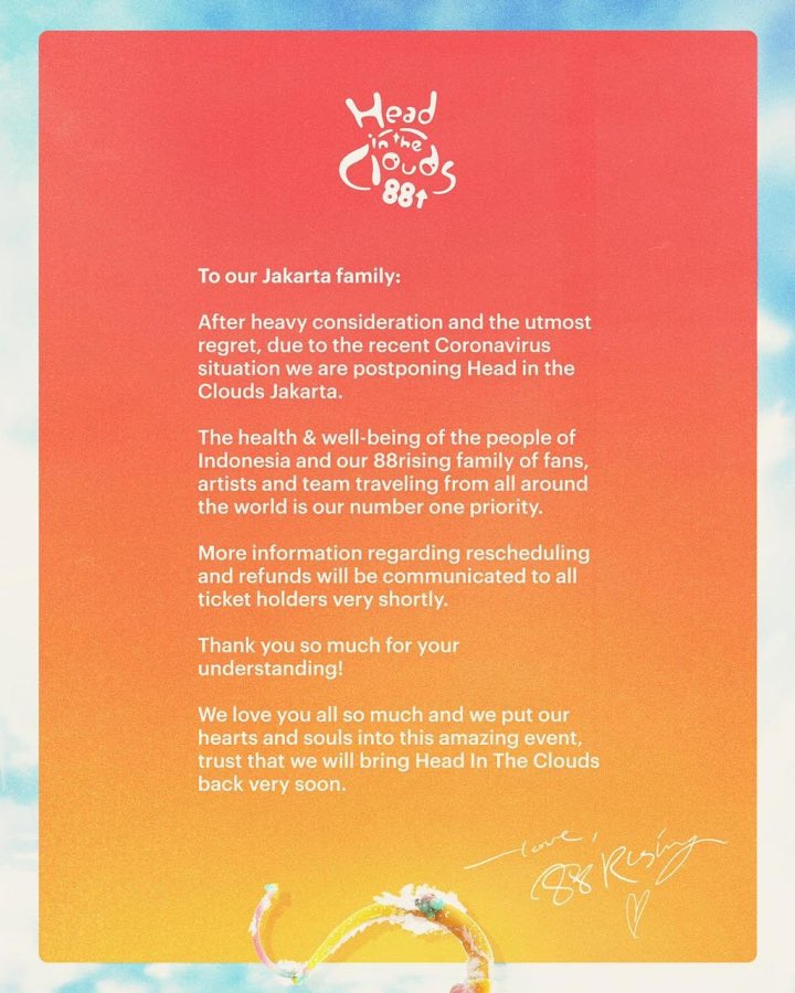 Hadirkan DAY6 Dan Baek Yerin, Konser 88Rising \'Head In The Clouds Jakarta\' Ditunda Karena Corona