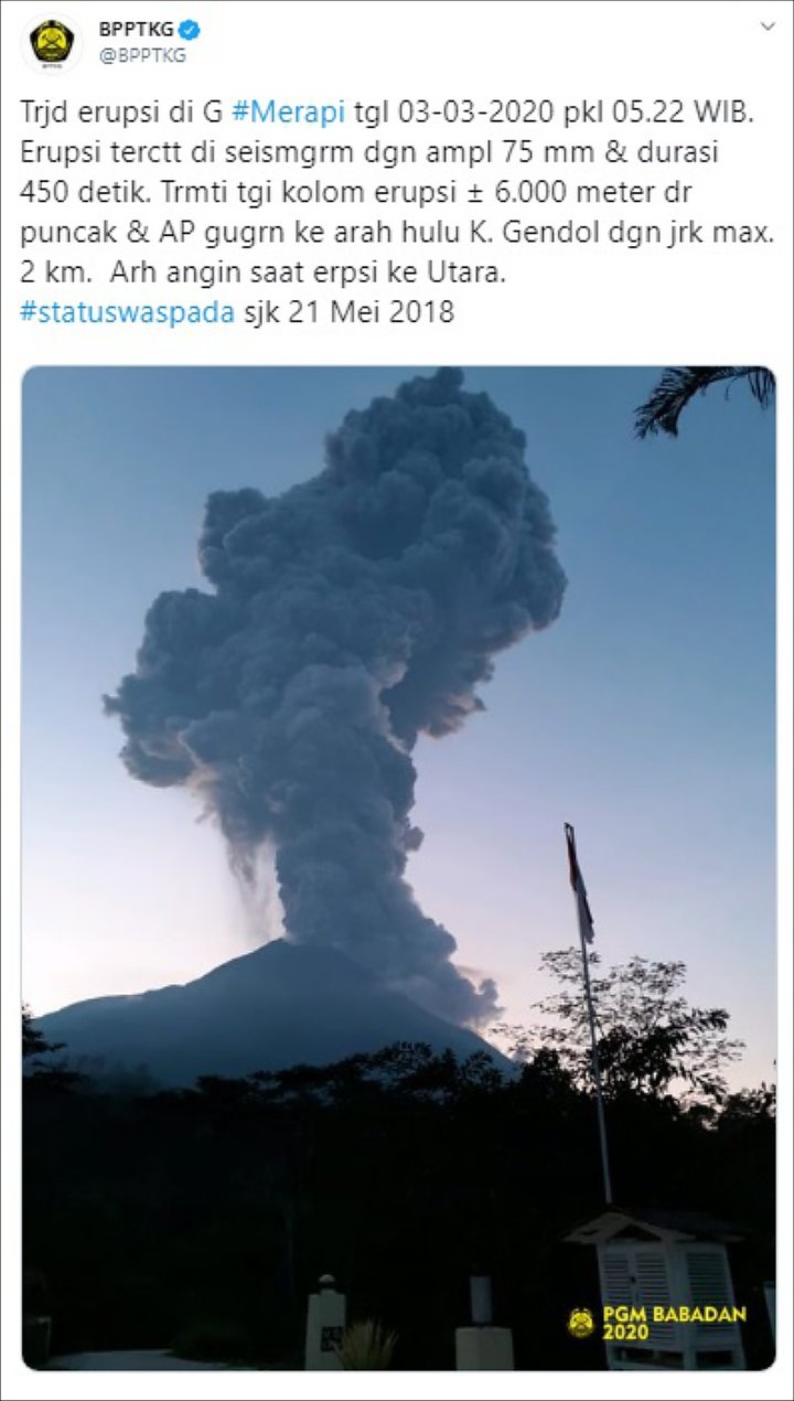 Merapi Kembali Erupsi, Tinggi Kolom Abu Capai 6 KM