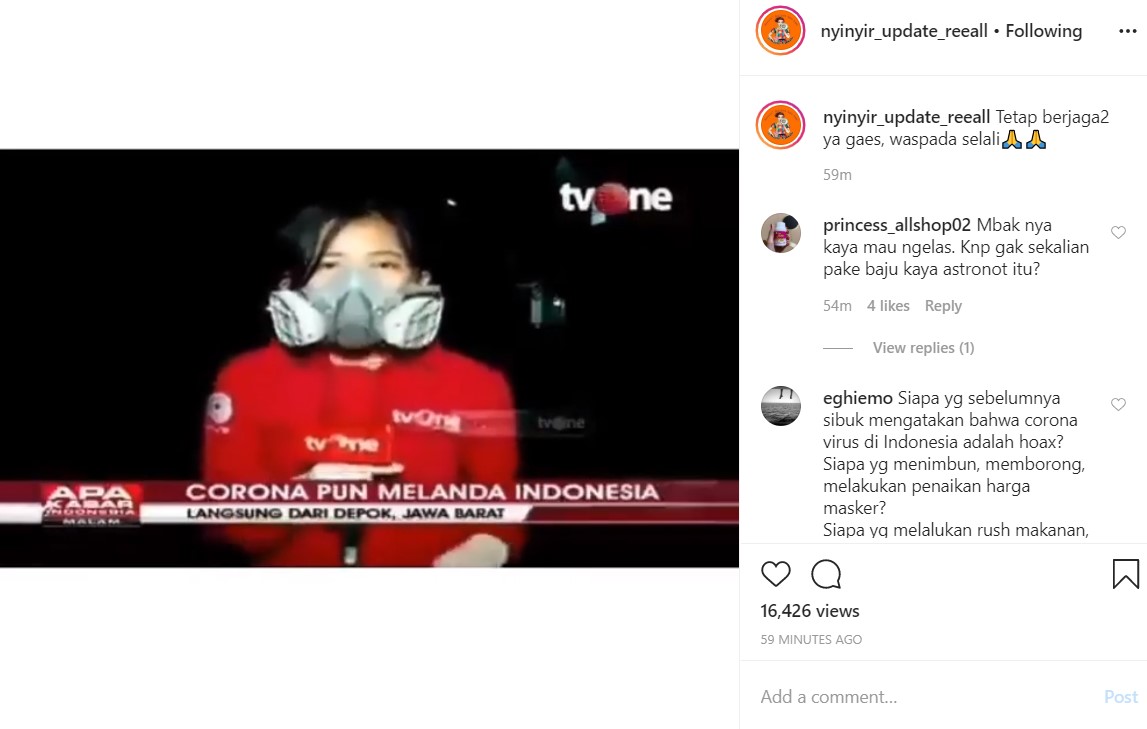 Program Berita Di TV One Picu Perdebatan Gara-Gara Repoter Pakai Gas Mask Saat Siaran Langsung