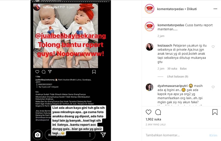 Foto Bayi Kembar Syahnaz Dicatut Akun Jual Beli Bayi, Raffi Ahmad Geram
