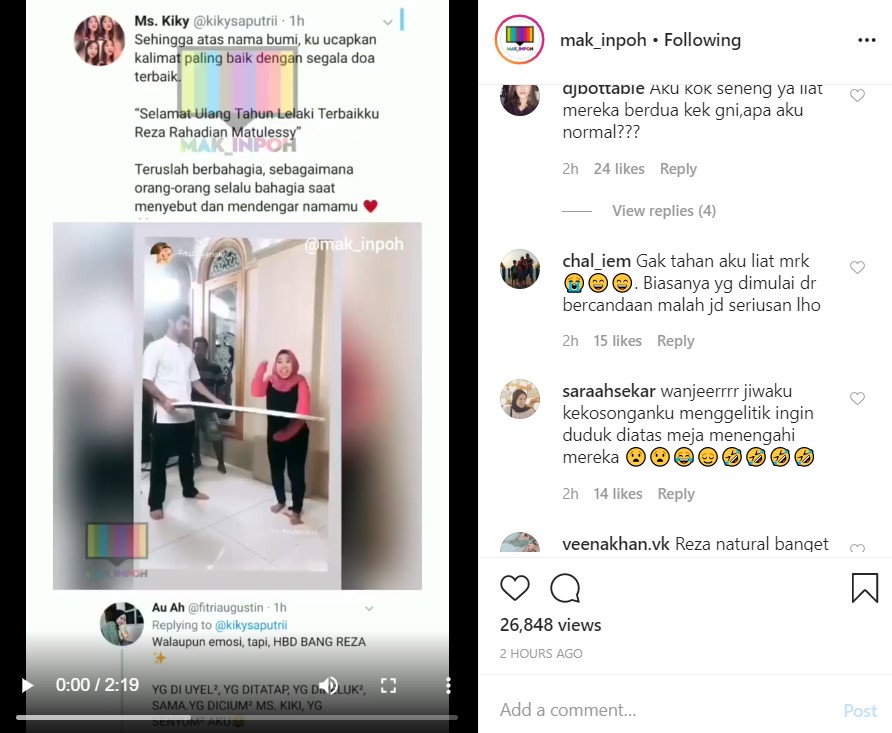 Video Kiky Saputri Untuk Sambut Ulang Tahun Reza Rahadian Bikin Netizen Gerah