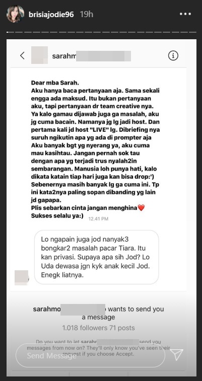 Brisia Jodie Dikritik Netizen Usai Ungkap Pacar Tiara Anugrah