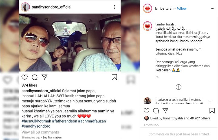 Ayah Sandhy Sondoro Meninggal 1