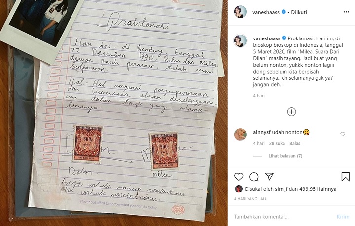 Film \'Milea\' Tak Sesukses Seri Dilan Sebelumnya, Vanesha Prescilla Bocorkan Sekuel Keempat?