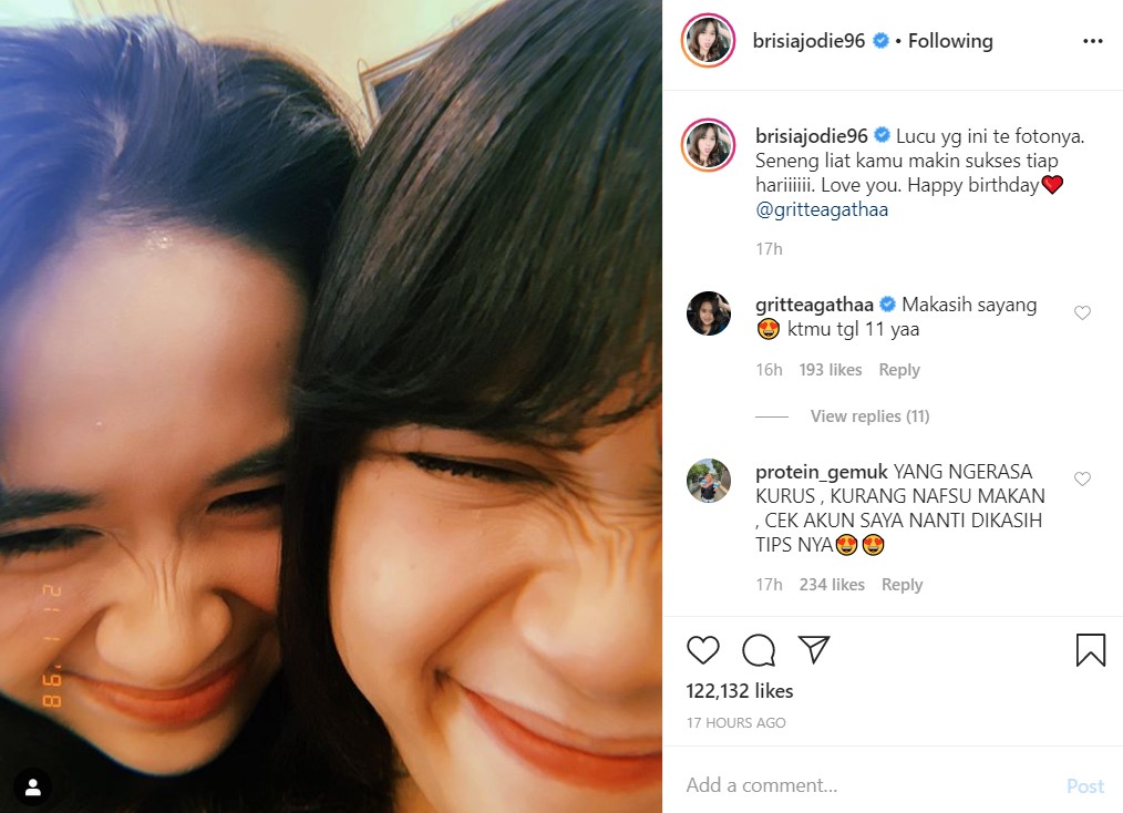 Sambut Ulang Tahun Gritte Agatha, Brisia Jodie Ungkap Rasa Bangga Karena Ini