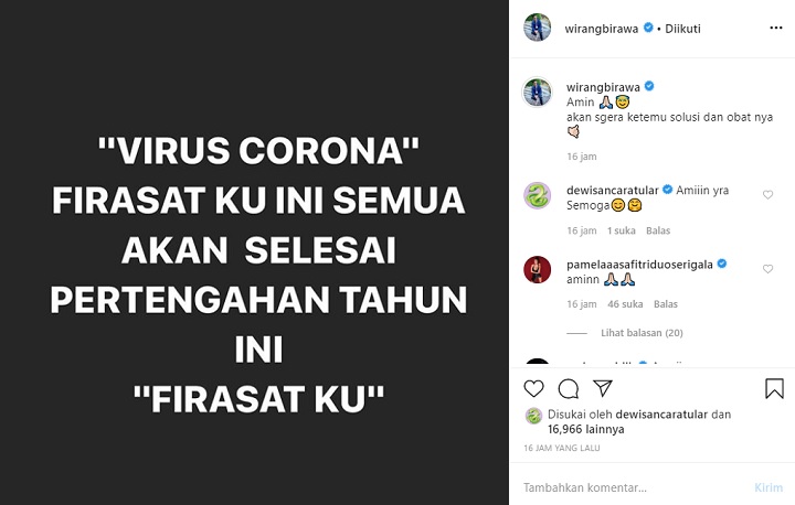 Wirang Birawa Sebut Wabah Virus Corona Akan Selesai Pertengahan Tahun ini