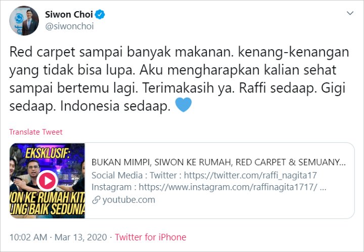 Lokal Banget, Lucunya Komentar Siwon Usai Main ke Rumah Raffi dan Nagita