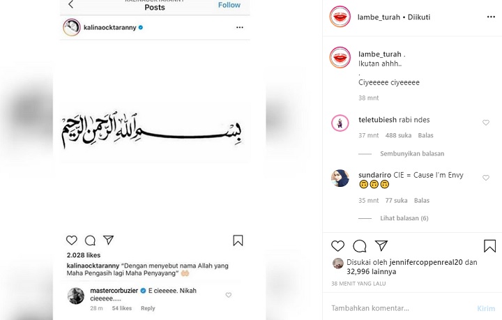 Kalina Oktarani Tulis \'Kode\' Nikah, Deddy Corbuzier Dinilai Beri Reaksi Cemburu