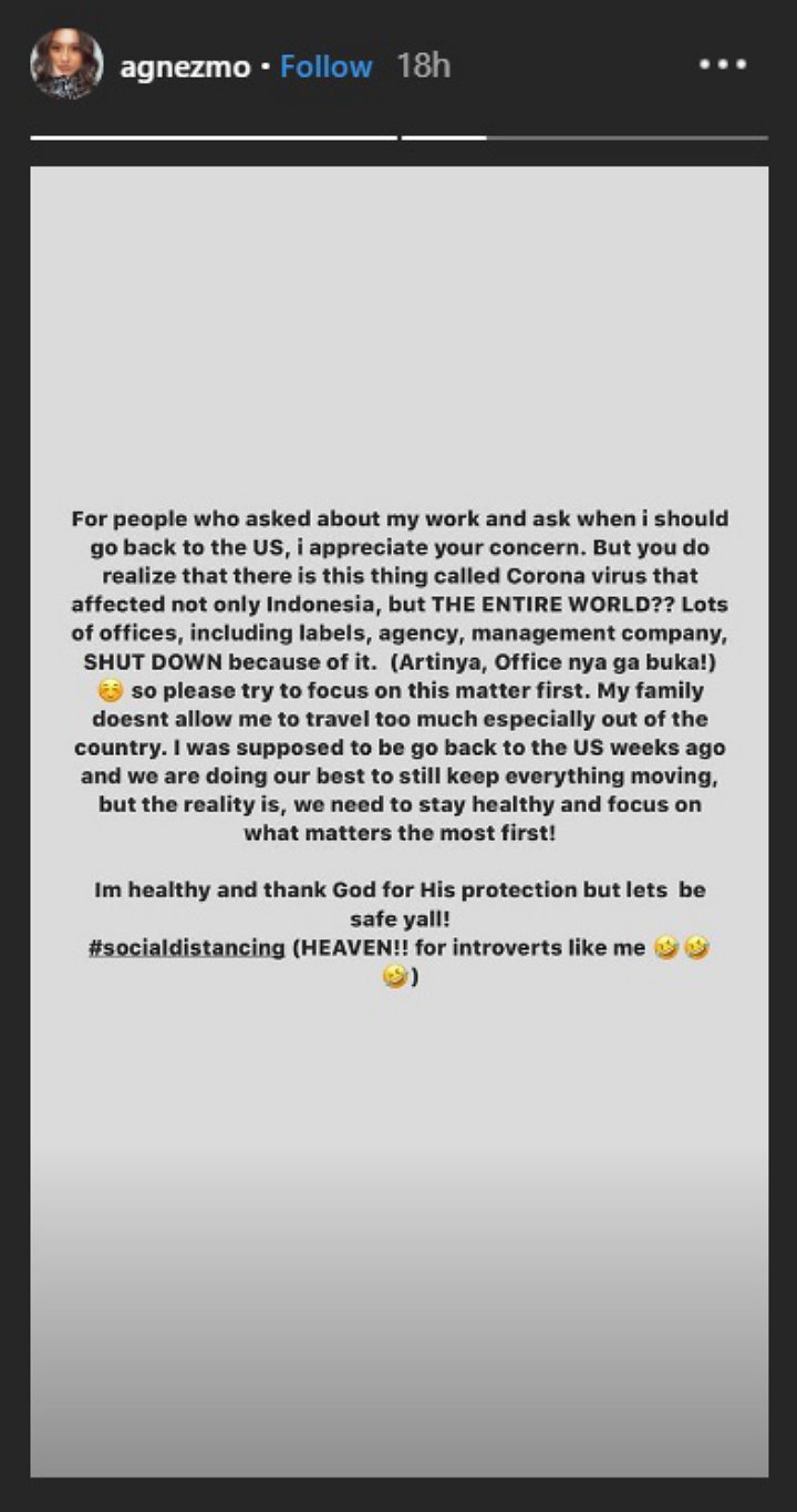 Sedih Gagal Balik ke Amerika, Agnes Monica Justru Sebut Social Distancing \'Surga\'