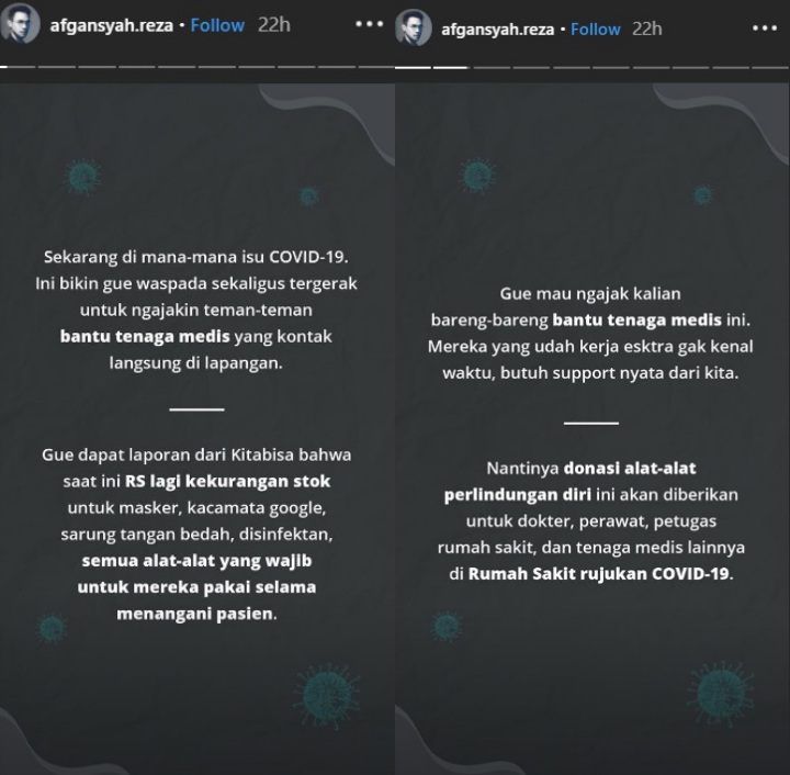 Pandemi Virus Corona, Afgan Ajak Masyarakat Beri Donasi Alat Pelindung Diri Untuk Petugas Medis