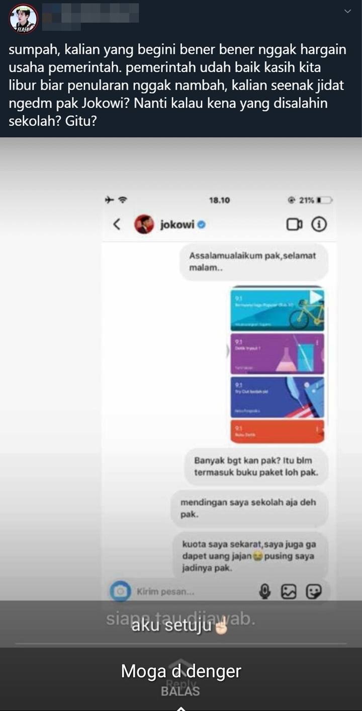 Viral Siswa DM Jokowi Gegara Harus Belajar Dari Rumah, Langsung Banjir Hujatan