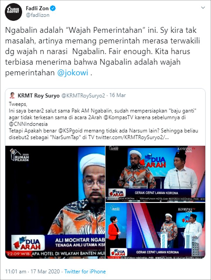 Ngabalin Kerap Hiasi Layar Kaca, Fadli Zon: Dia \'Wajah\' Pemerintahan