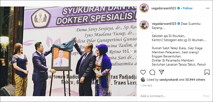 Vega Darwanti Ketar-Ketir Suaminya Tetap Bertugas di Tengah Wabah Corona