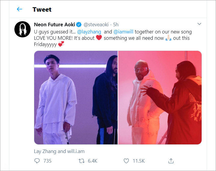Lay EXO Siap Kolaborasi Bareng Steve Aoki dan will.i.am di Single Baru Berjudul \'Love You More\'