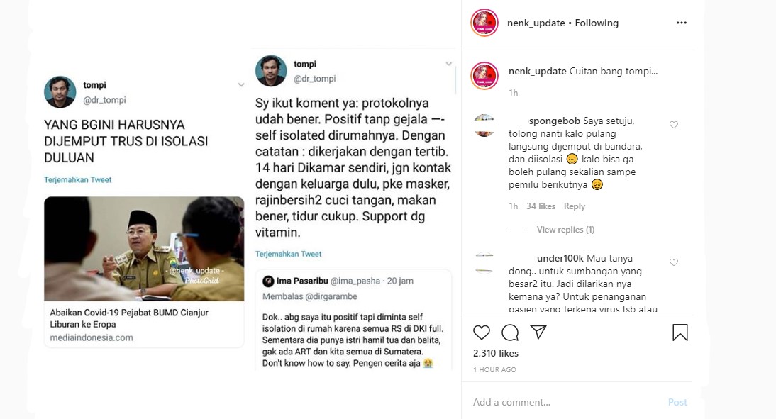 Tompi Minta Segera Dilakukan Isolasi Pada Pejabat Yang Liburan Ke Eropa