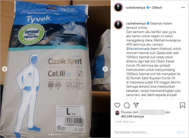 Rachel Vennya Sumbang Hazmat Suit