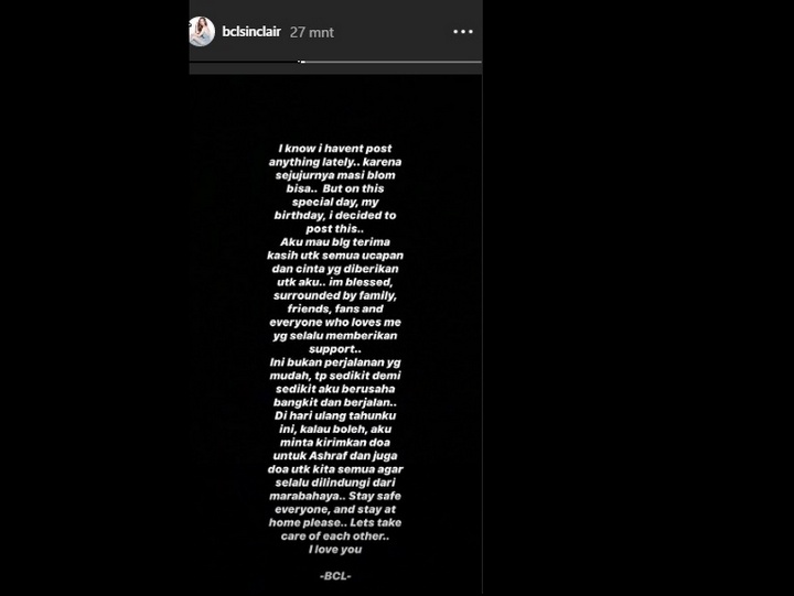 Postingan Perdana Bunga Citra Lestari Pasca Kematian Ashraf Sinclair