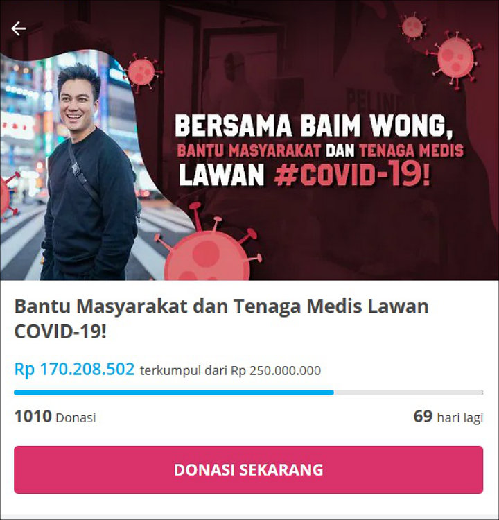 Tak Ketinggalan, Baim Wong Ikut Buka Donasi Untuk Wabah Virus Corona