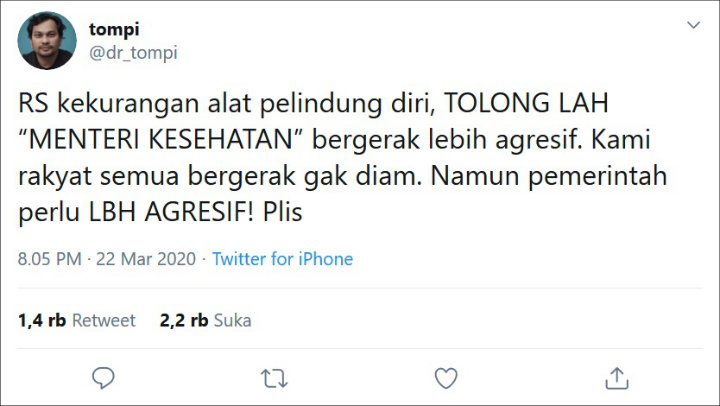 Tompi Minta Menteri Kesehatan \'Agresif\' Terkait APD Tenaga Medis, Pemda Tak Bisa Diajak Kerja Sama?