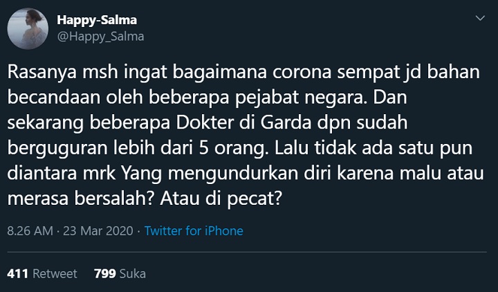 Cuitan Happy Salma Sindir Pejabat yang Sempat Bercanda Soal Corona Tuai Pro-Kontra