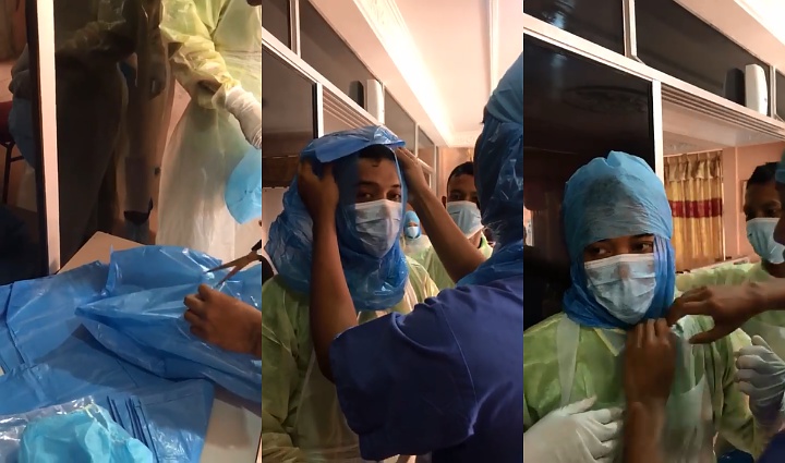 Bikin Miris, Perawat Ini Gunakan Kantong Plastik Sebagai Pengganti APD