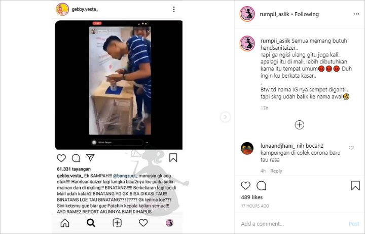 Jadi Barang Langka, Gebby Vesta Kesal Hand Sanitizer Dibuat Mainan
