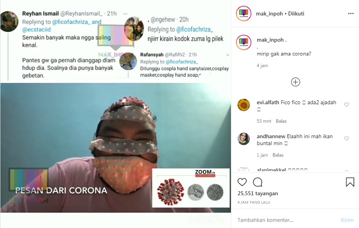 Fico Fachriza Cosplay Jadi Virus Corona, Sampaikan \'Rahasia\' Penting Ini