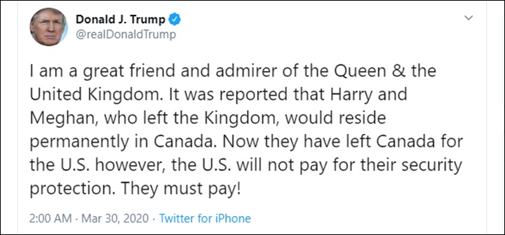 Pangeran Harry dan Meghan Markle Pindah ke Amerika, Trump \'Ngoceh\' Tak Mau Bayar Biaya KeamananPangeran Harry dan Meghan Markle Pindah ke Amerika, Trump \'Ngoceh\' Tak Mau Bayar Biaya Keamanan