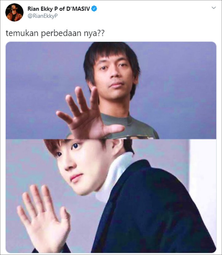 Rian D\'Masiv Sandingkan Fotonya dengan Suho EXO, Minta Temukan Perbedaan